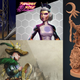 Clockwise from left: The Great American Witch, Altered Carbon: Fightdrome, Human Druid miniature, and Warhammer: It’s Your Funeral.